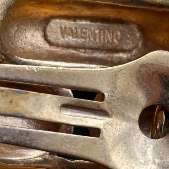 Valentino Vintage Rhinestone Clip-On Earrings Gold Tone - Picture 6 of 7